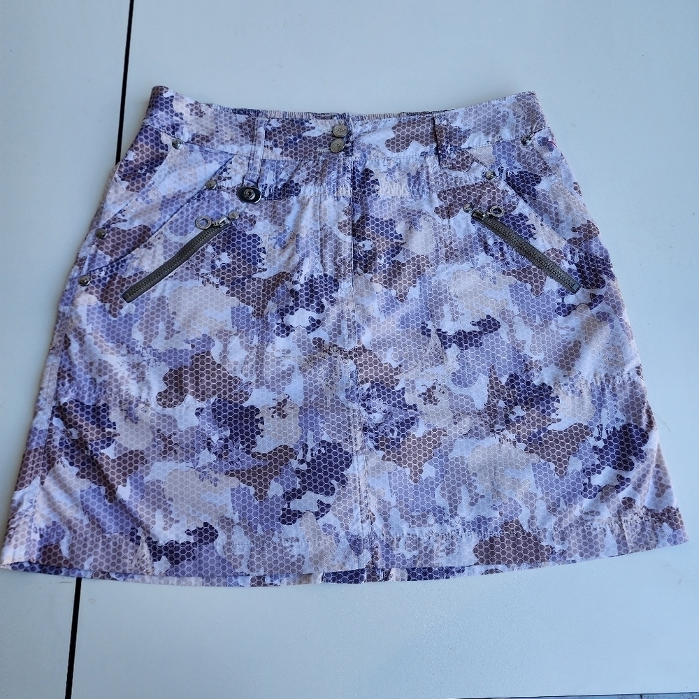 DAILY SPORT XDS Skort Skirt Shorts Golf Tennis Black Purple Zipper Pockets Sz 6